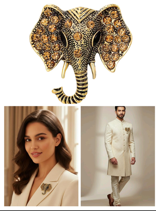 Royal Crystal Elephant Head Brooch
