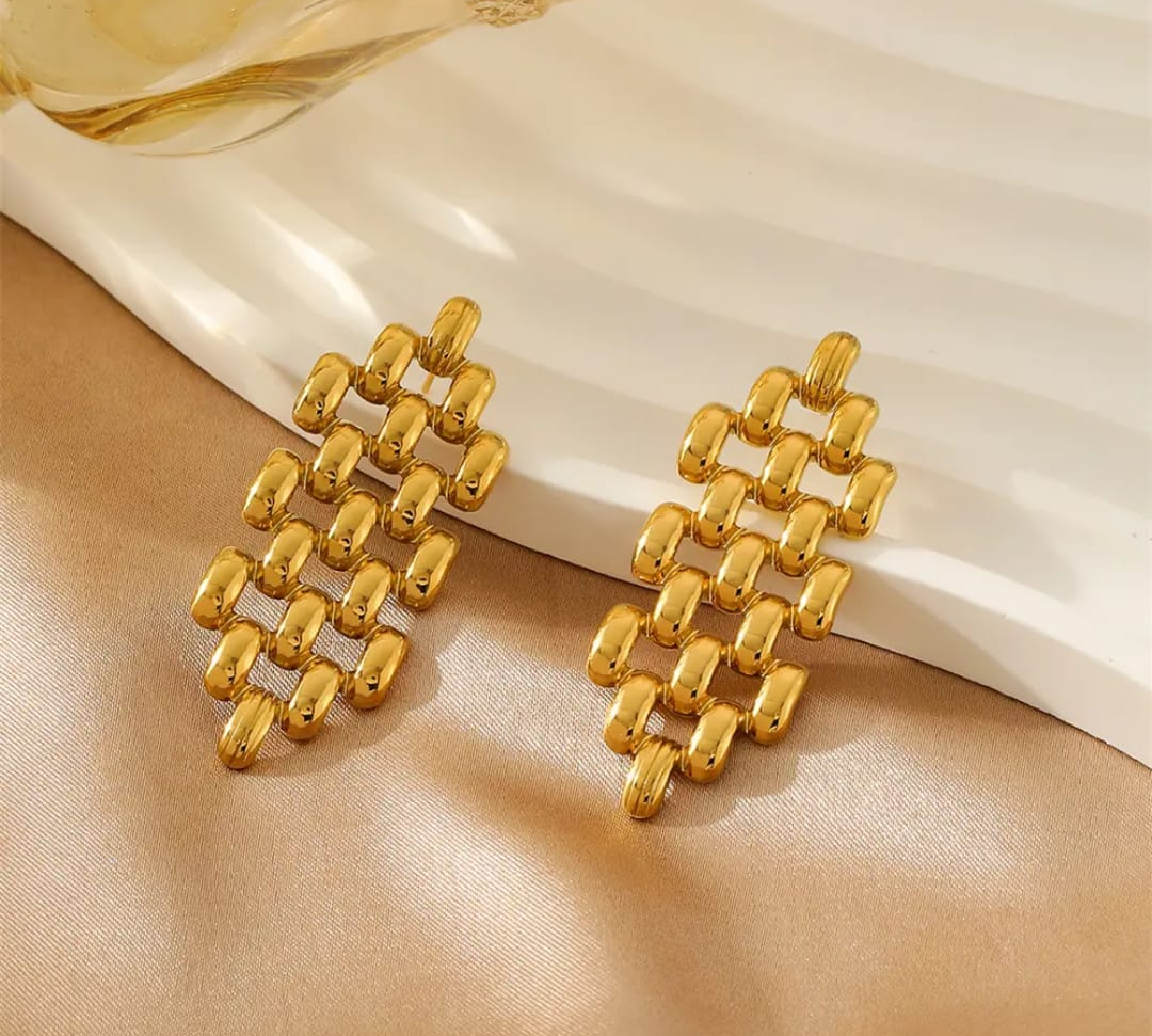 Golden Link Cascade Statement Earrings