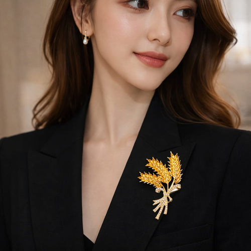 Golden Wheat Sheaf Crystal Brooch
