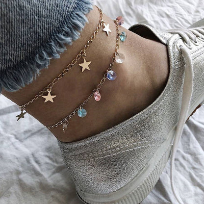 Star shape layered anklet for women
