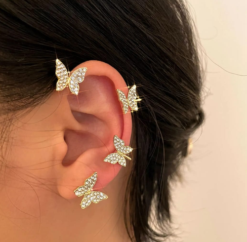 Crystal Butterfly Ear Cuff Set