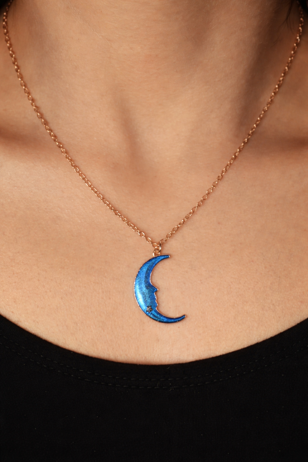Celestial Moon Face Charm Necklace