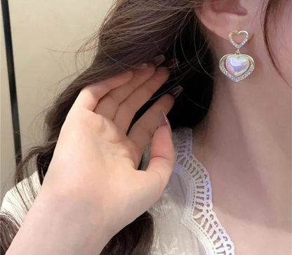 Luxury Double Heart Pearl Crystal Drop Earrings