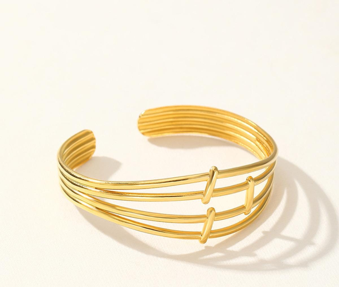 Minimalist Multi-Line Gold Cuff Bracelet