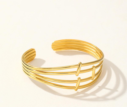 Minimalist Multi-Line Gold Cuff Bracelet