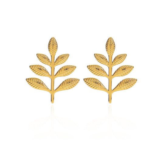 Golden Leaf Branch Stud Earrings – Nature-Inspired Elegance