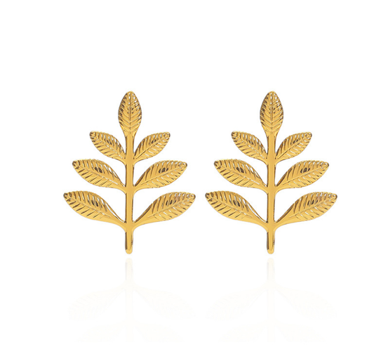 Golden Leaf Branch Stud Earrings – Nature-Inspired Elegance