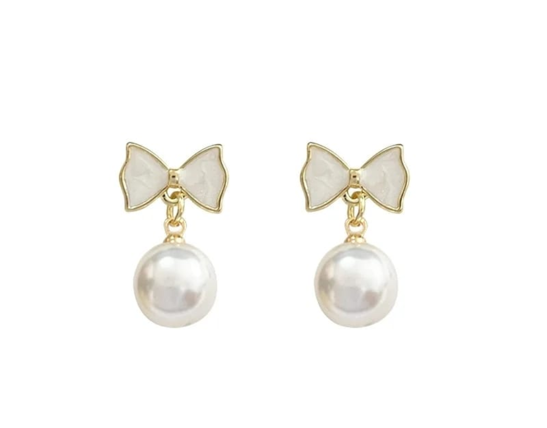 Elegant Bow Pearl Drop Earrings