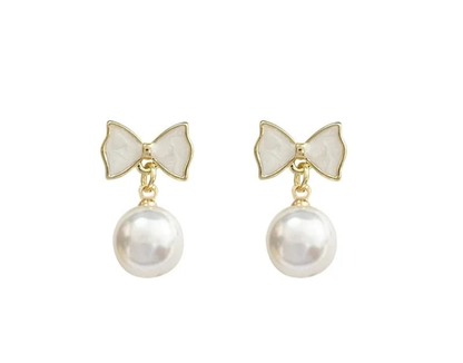Elegant Bow Pearl Drop Earrings