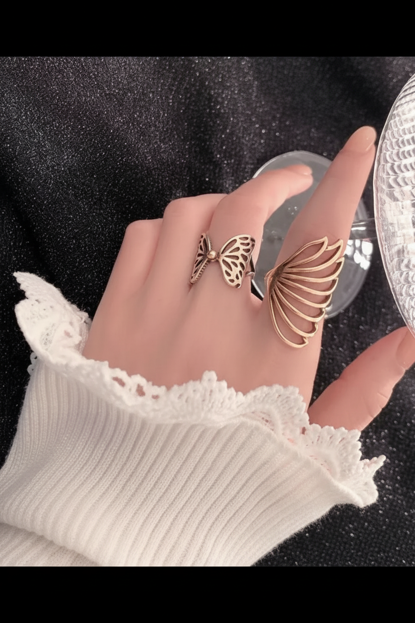 Butterfly Wing Statement Ring Set (2-Piece)
