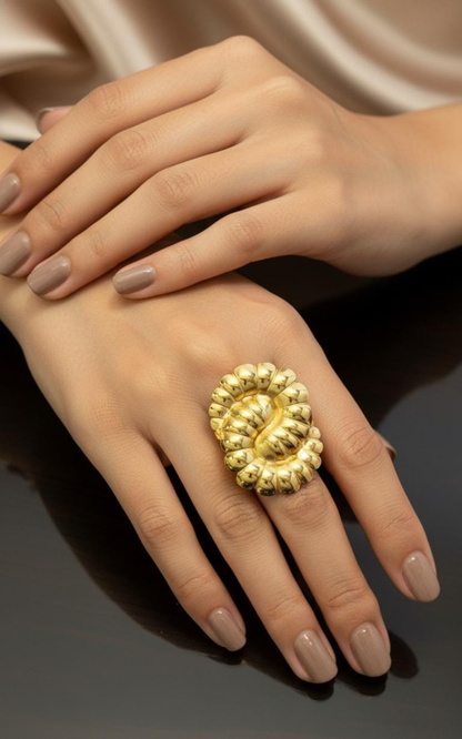 Golden Sculpted Statement Ring