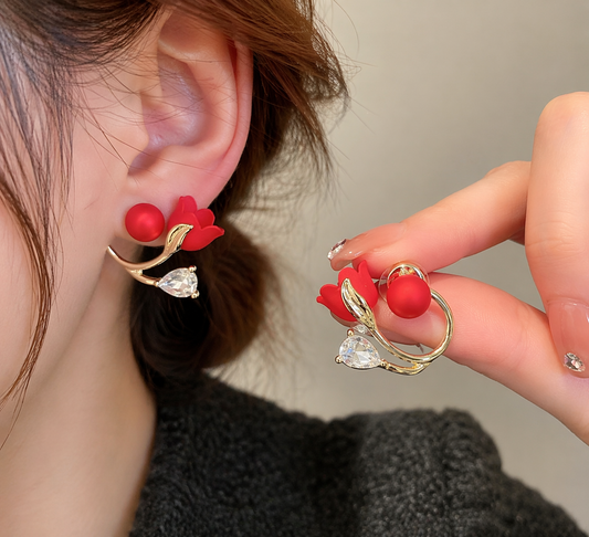 Romantic Rose Crystal Ear Jacket Earrings