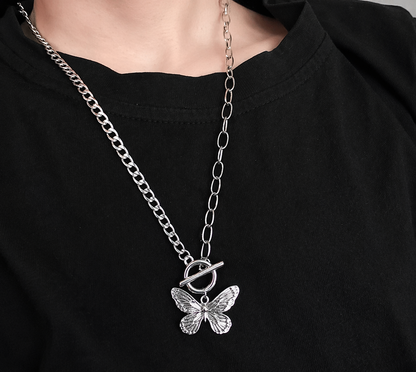 Noir Flutter Asymmetrical Butterfly Necklace