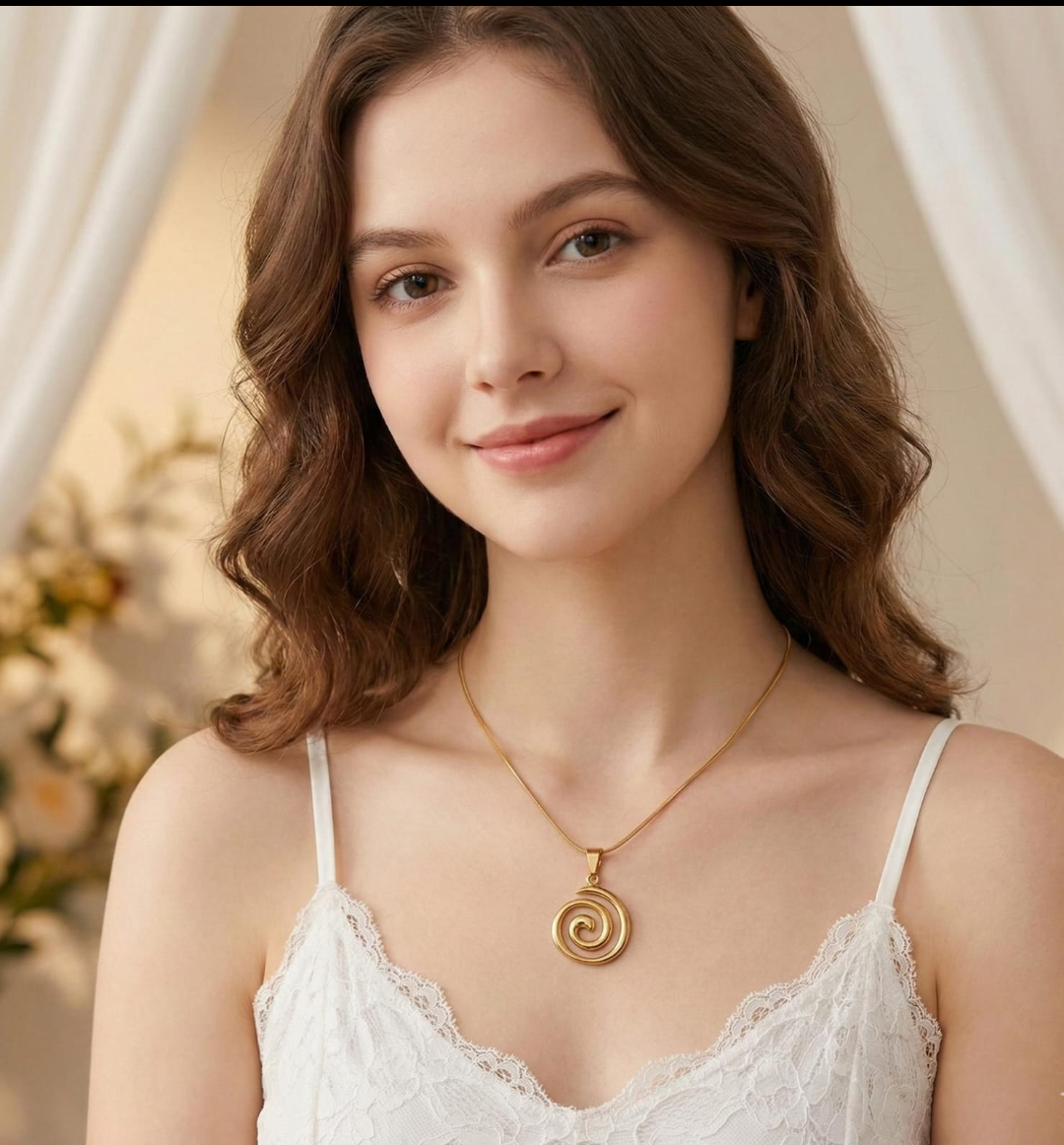 Minimalist Gold Spiral Pendant Necklace