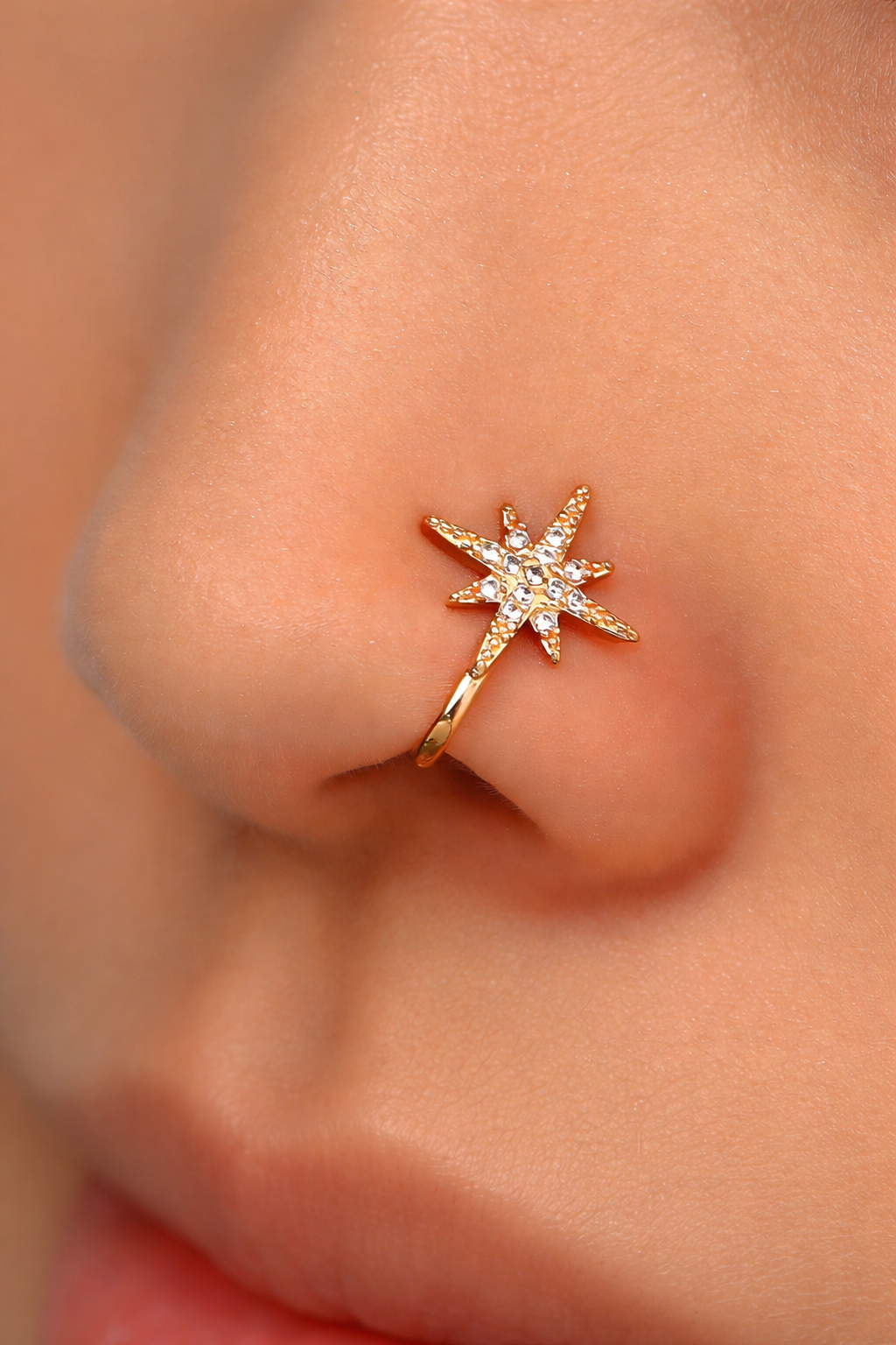 Gold Starburst Nose Pin with Crystal Stones