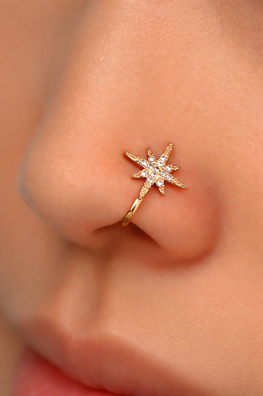 Gold Starburst Nose Pin with Crystal Stones