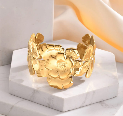 Sculpted Floral Gold Cuff Bracelet