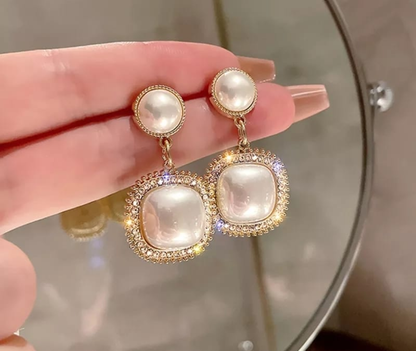 Vintage Pearl Square Drop Earrings