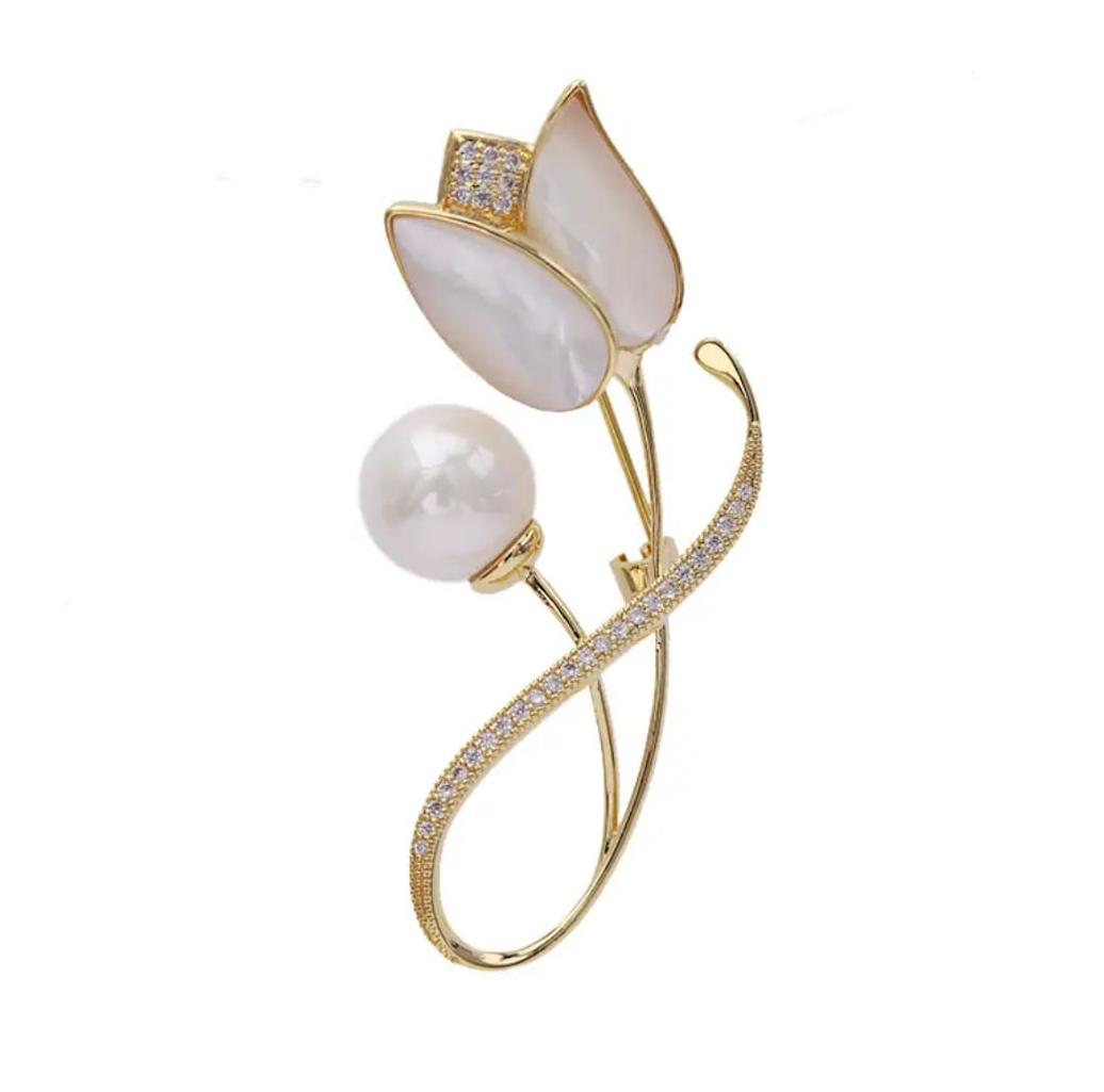 Elegant Pearl Tulip Brooch