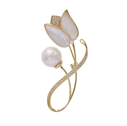 Elegant Pearl Tulip Brooch