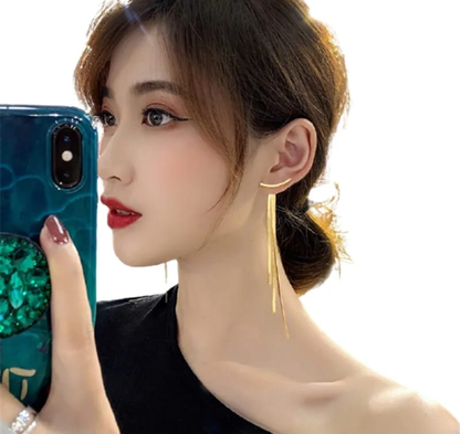 Minimalist Curve Tassel Drop Earrings
