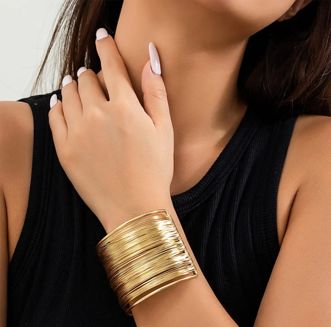 Textured Wire Wrap Gold Cuff Bracelet
