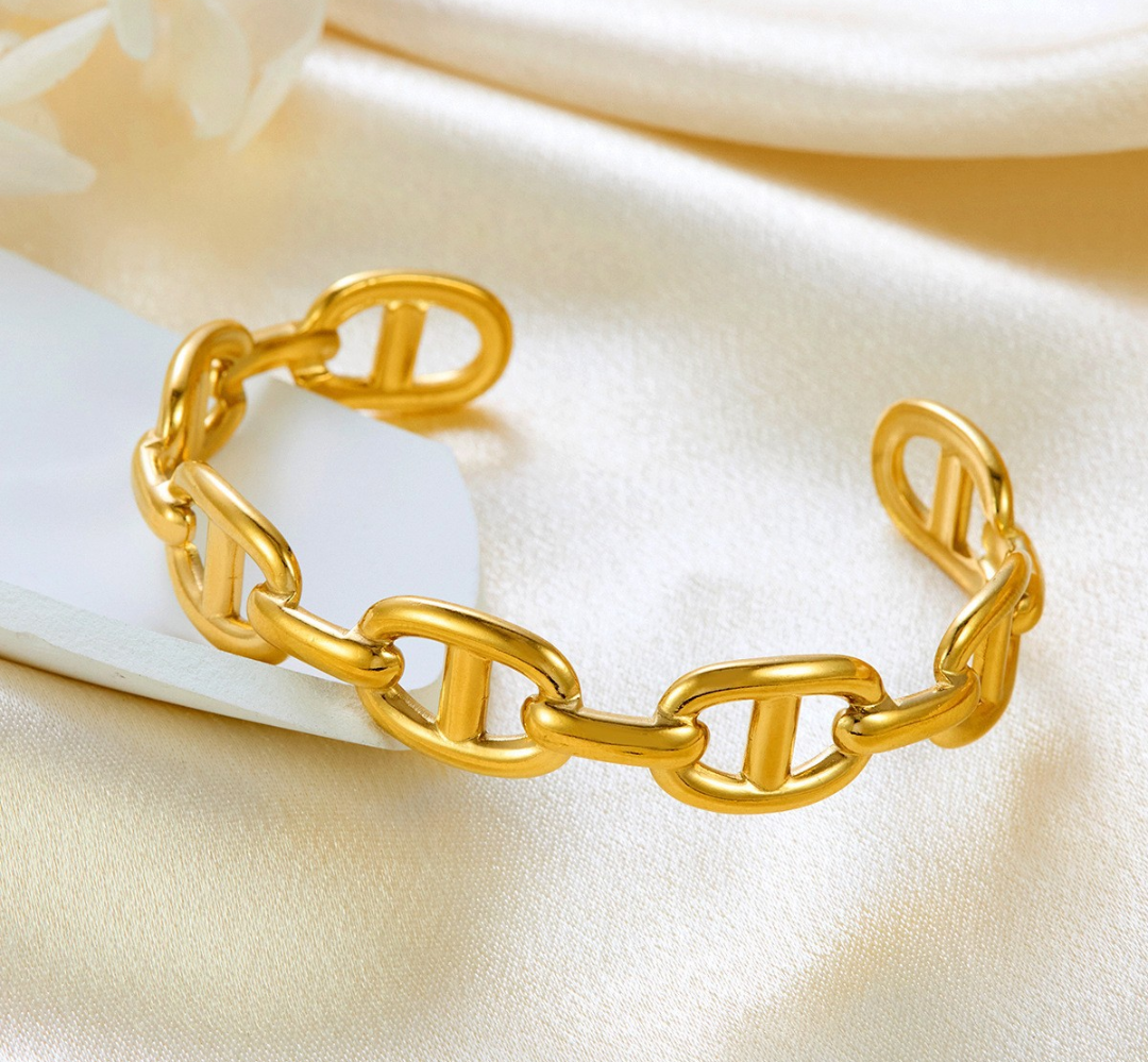 Gold Link Chain Cuff Bracelet