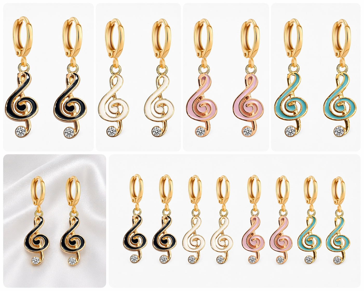 Musical Note Enamel Hoop Drop Earrings