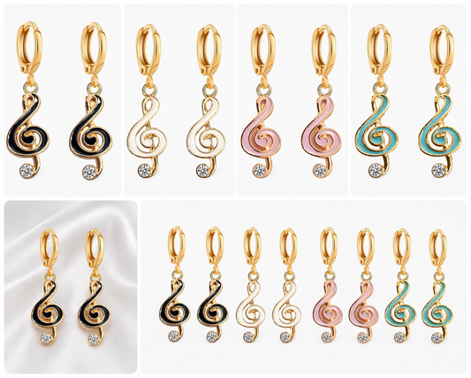 Musical Note Enamel Hoop Drop Earrings