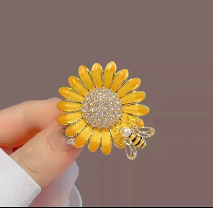 Sunflower Bee Crystal Brooch