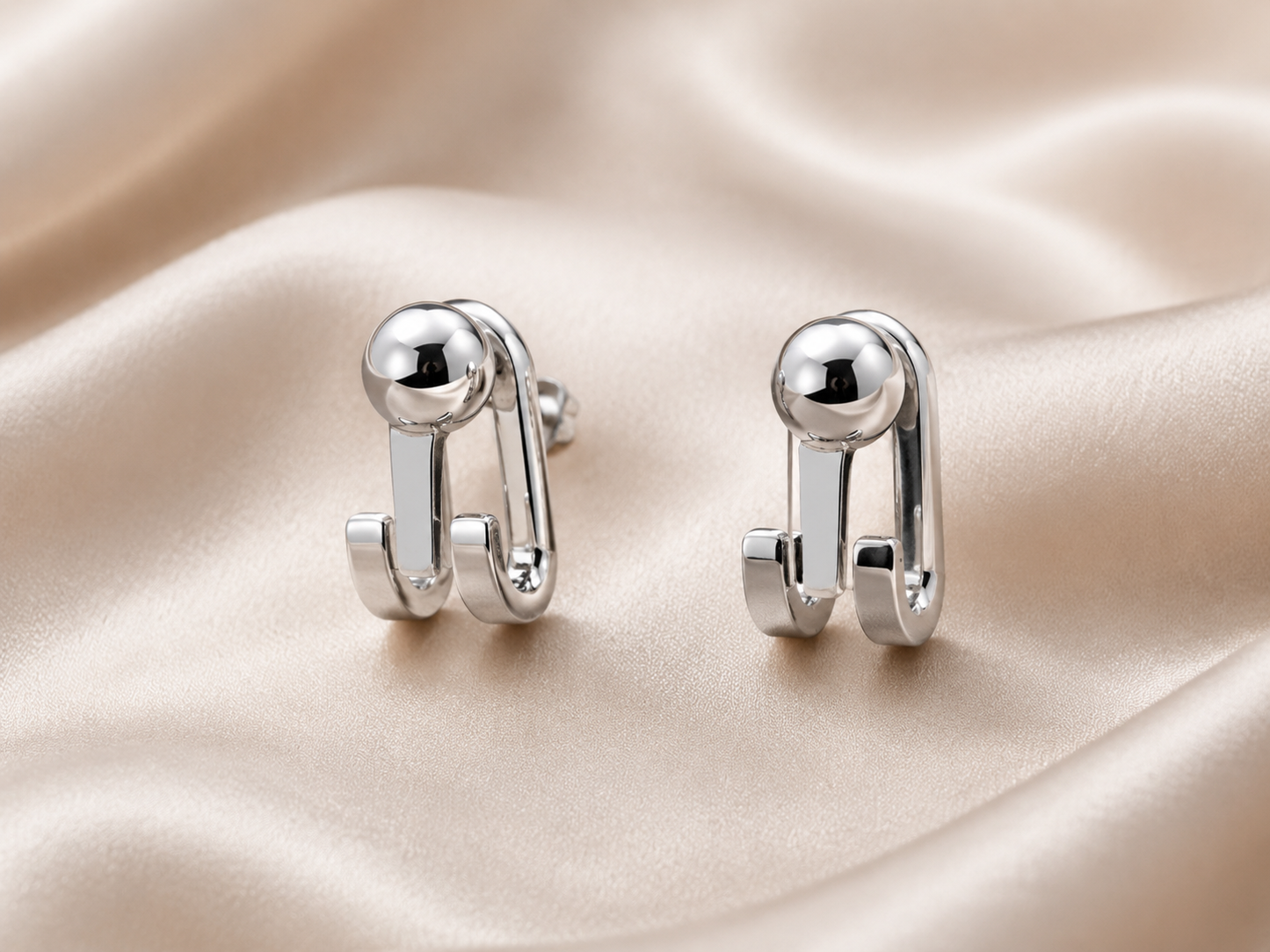 Silver-Tone Double U-Shape Stud Earrings – Minimalist Geometric Jewellery