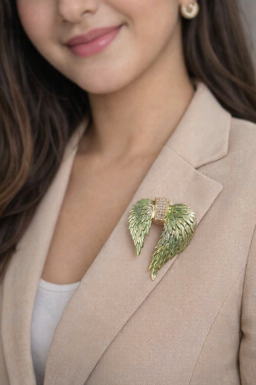 Angel Wings Leaf Brooch – Elegant Korean Style Statement Pin