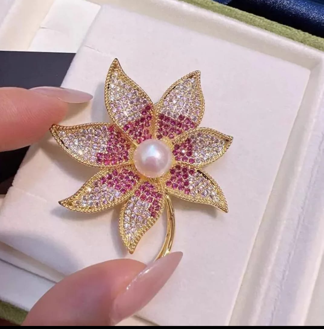 Radiant Pink Pearl Blossom Brooch