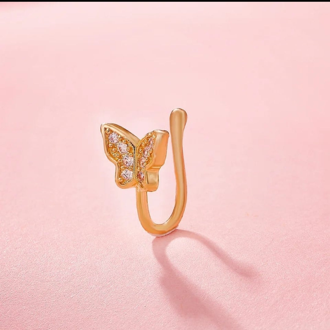 Delicate Butterfly Crystal Nose Pin (Gold Plated)