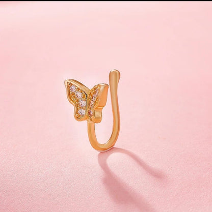 Delicate Butterfly Crystal Nose Pin (Gold Plated)