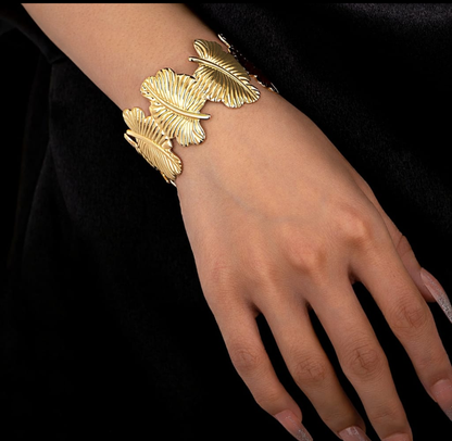 Ginkgo Leaf Gold Cuff Bracelet
