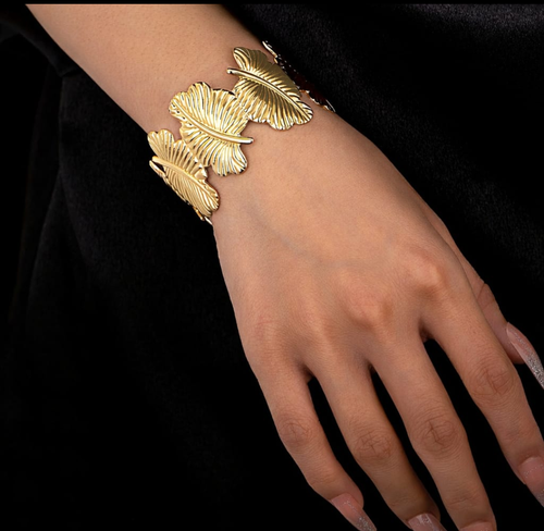 Ginkgo Leaf Gold Cuff Bracelet