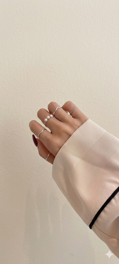 Ethereal Wave & Pearl Stacking Ring Set