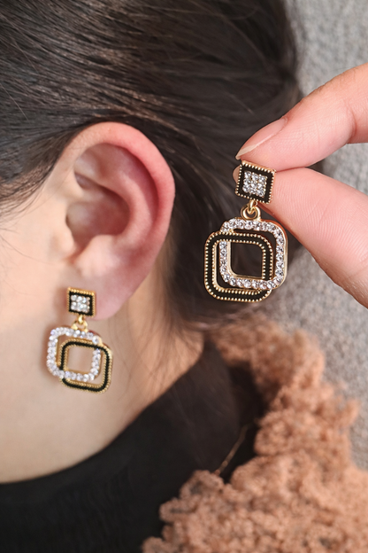 Geometric Crystal Square Drop Earrings