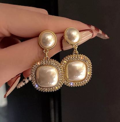 Vintage Pearl Square Drop Earrings