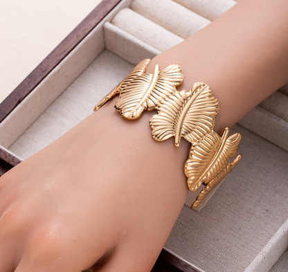 Ginkgo Leaf Gold Cuff Bracelet