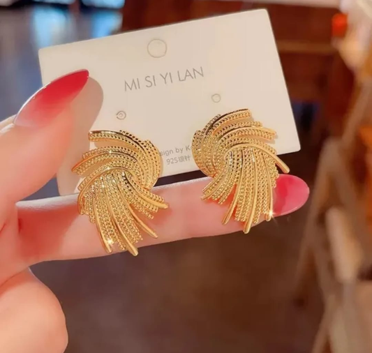 Textured Gold Fan Stud Earrings