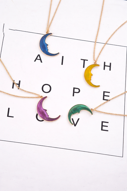 Celestial Moon Face Charm Necklace