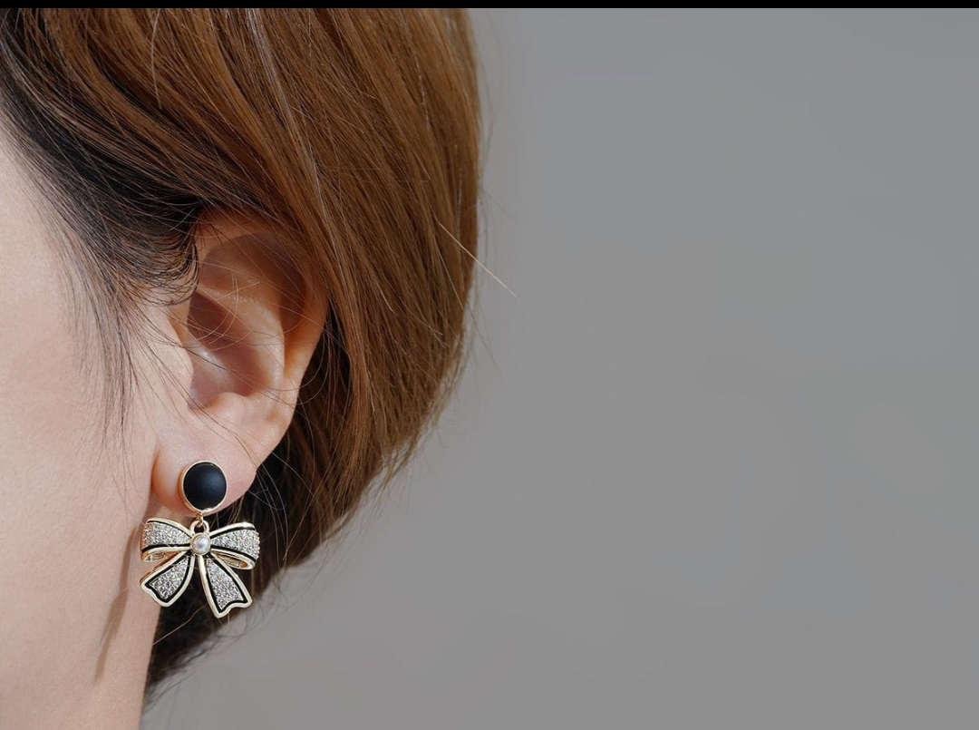 Chic Noir Bow Crystal Drop Earrings