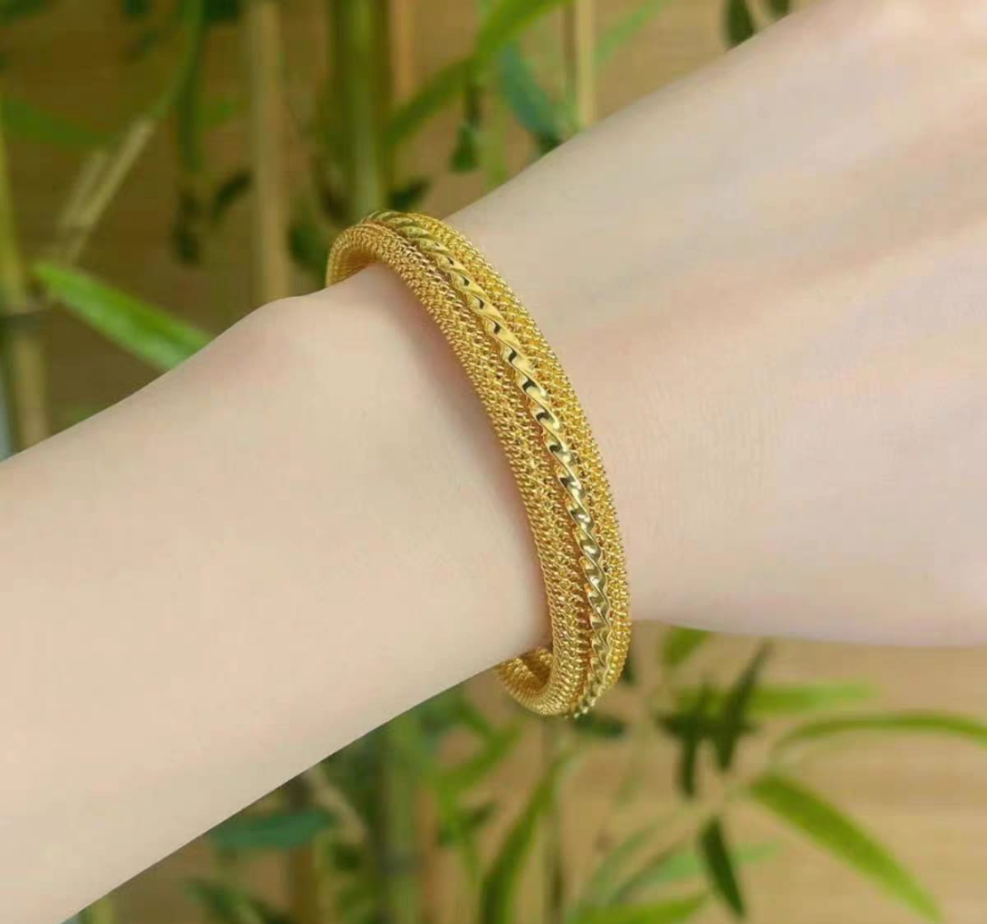SET OF 2 Textured Gold Mesh Cuff Bracelet