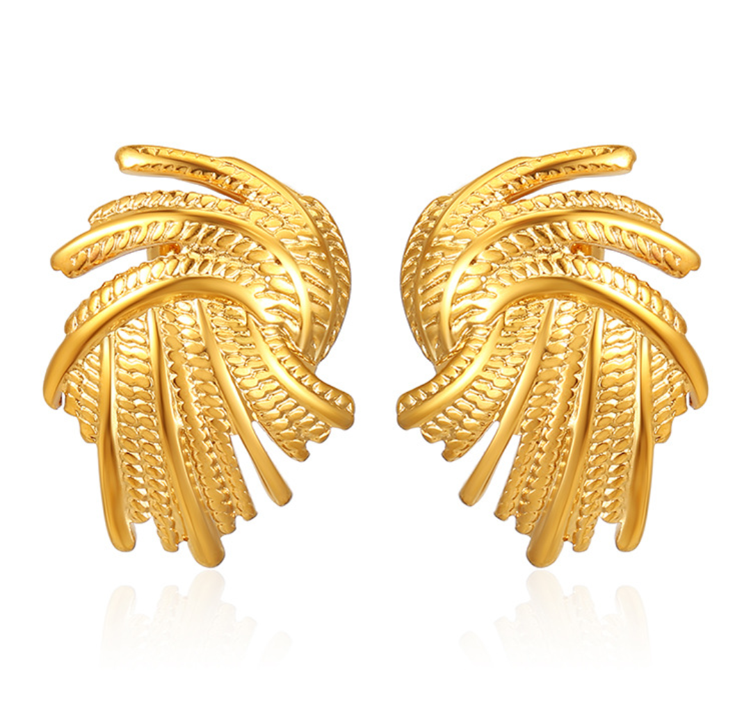 Textured Gold Fan Stud Earrings