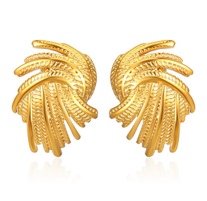 Textured Gold Fan Stud Earrings