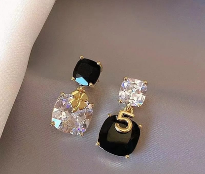 Luxury Black & Crystal Charm Drop Earrings