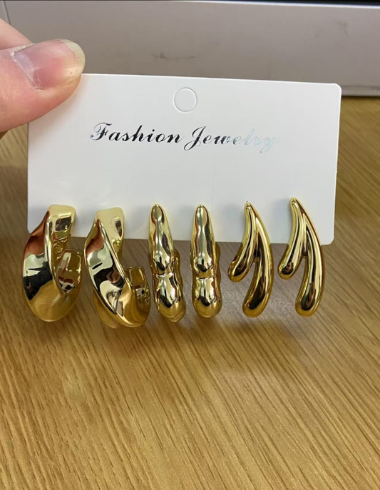 Gold Sculptural Hoop Earrings Set – Modern Chic Collection