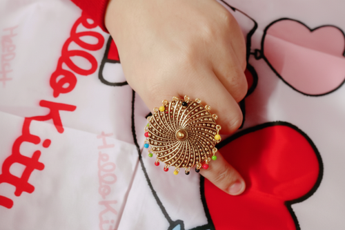 Multicolor Beaded Mandala Statement Ring